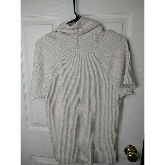 Jones New York Creme Gold Sparkle Knit Shirt Sleeve Cowl Neck Sweater. Size XL - Picture 9 of 10